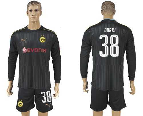 Dortmund #38 Burki Black Long Sleeves Goalkeeper Soccer Club Jersey