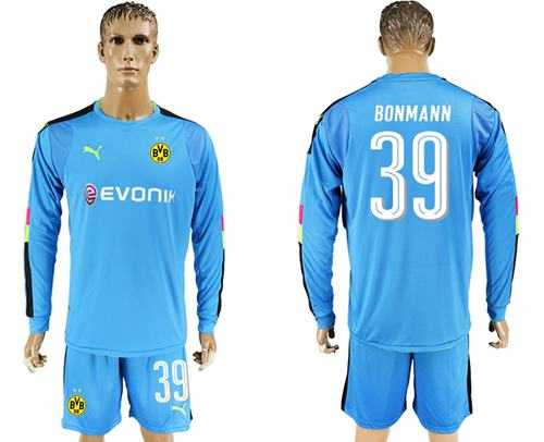 Dortmund #39 Bonmann Blue Long Sleeves Goalkeeper Soccer Club Jersey