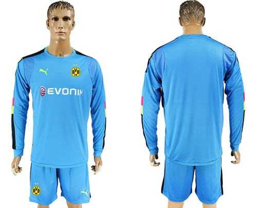 Dortmund Blank Blue Long Sleeves Goalkeeper Soccer Club Jersey
