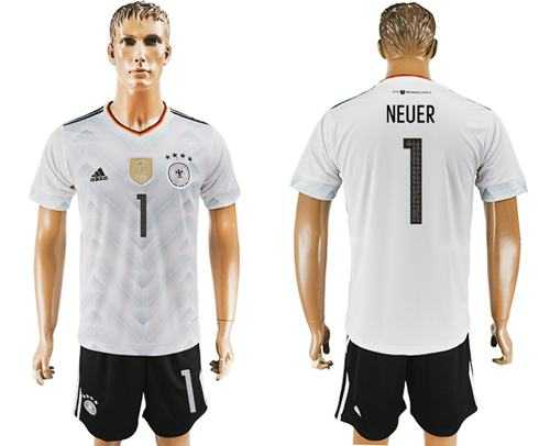 Germany #1 Neuer White Home Soccer Country Jersey