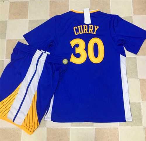 Golden State Warriors #30 Stephen Curry Blue Long Sleeve A Set Stitched NBA Jersey