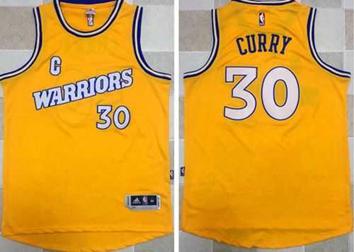 Golden State Warriors #30 Stephen Curry Gold New Throwback Stitched NBA Jersey