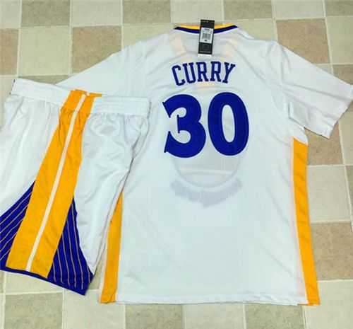 Golden State Warriors #30 Stephen Curry White Long Sleeve A Set Stitched NBA Jersey