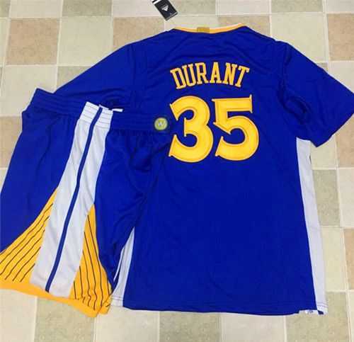 Golden State Warriors #35 Kevin Durant Blue Long Sleeve A Set Stitched NBA Jersey