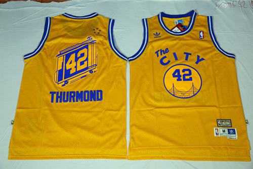 Golden State Warriors #42 Nate Thurmond Gold Throwback The City Stitched NBA Jersey