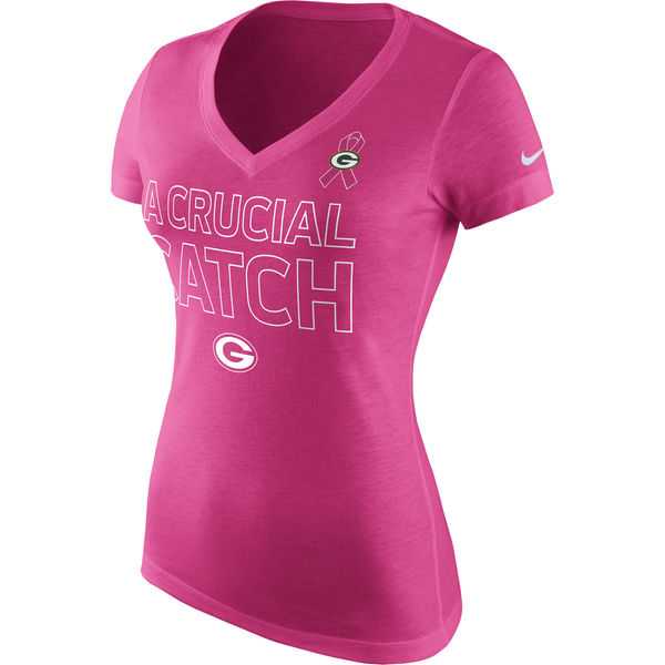 Green Bay Packers Nike Women's Breast Cancer Awareness V Neck Tri Blend T-Shirt Pink