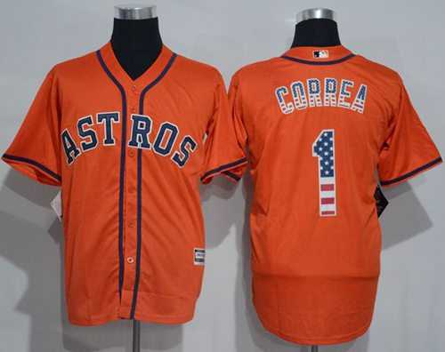 Houston Astros #1 Carlos Correa Orange USA Flag Fashion Stitched Baseball Jersey