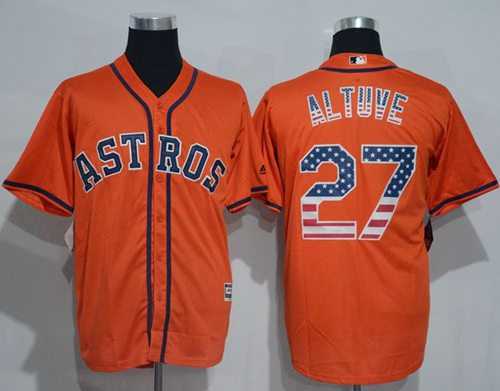 Houston Astros #27 Jose Altuve Orange USA Flag Fashion Stitched Baseball Jersey