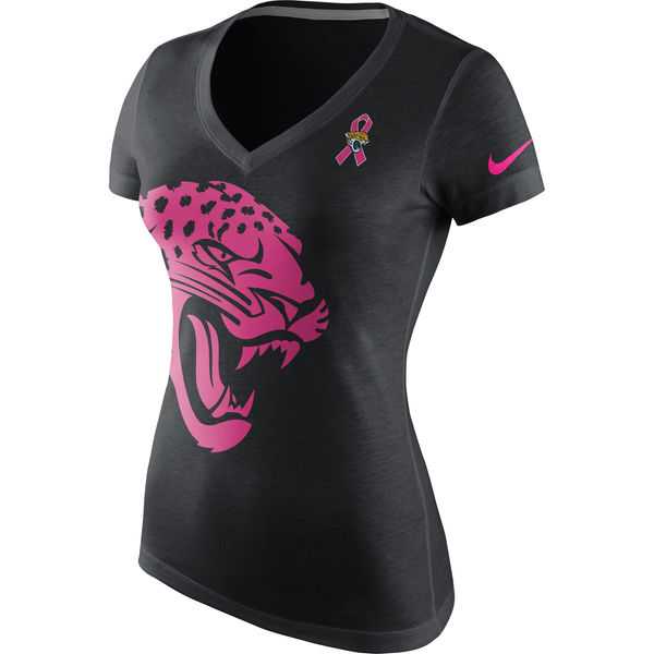 Jacksonville Jaguars Nike Women's Breast Cancer Awareness Tri Blend V Neck T-Shirt Black