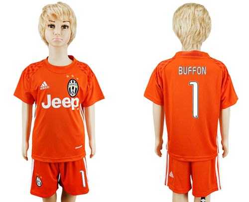 Juventus #1 Buffon Orange Goalkeeper Kid Soccer Club Jersey