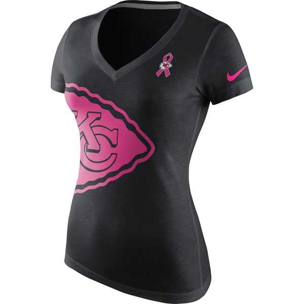 Kansas City Chiefs Nike Women's Breast Cancer Awareness Tri Blend V Neck T-Shirt Black