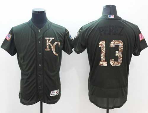 Kansas City Royals #13 Salvador Perez Green Flexbase Authentic Collection Salute to Service Stitched Baseball Jersey