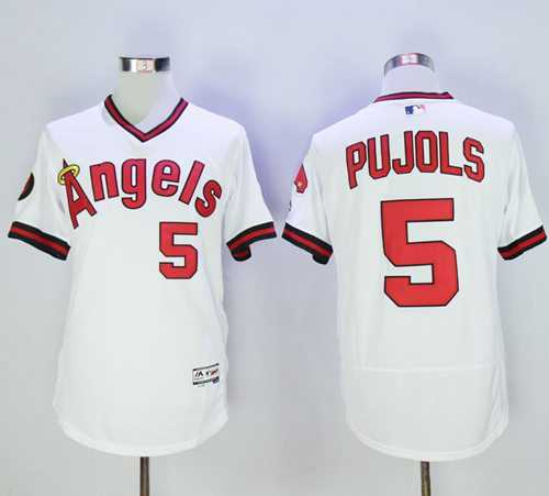 Los Angeles Angels Of Anaheim #5 Albert Pujols White Flexbase Authentic Collection Cooperstown Stitched Baseball Jersey