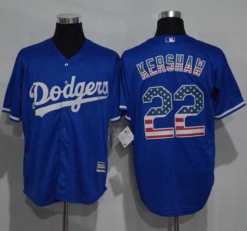 Los Angeles Dodgers #22 Clayton Kershaw Blue USA Flag Fashion Stitched Baseball Jersey