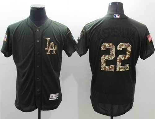 Los Angeles Dodgers #22 Clayton Kershaw Green Flexbase Authentic Collection Salute to Service Stitched Baseball Jersey