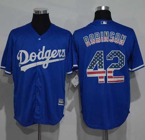Los Angeles Dodgers #42 Jackie Robinson Blue USA Flag Fashion Stitched Baseball Jersey