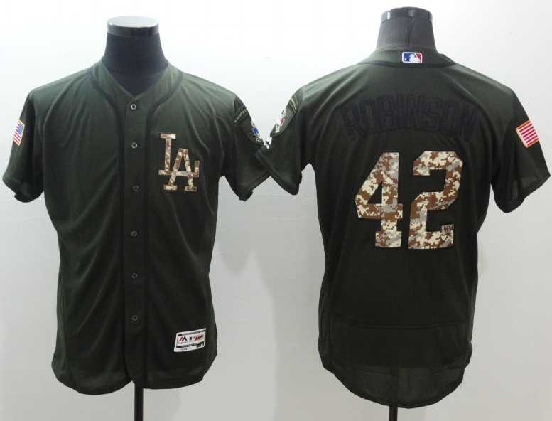 Los Angeles Dodgers #42 Jackie Robinson Green Flexbase Authentic Collection Salute to Service Stitched Baseball Jersey