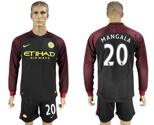 Manchester City #20 Mangala Away Long Sleeves Soccer Club Jersey