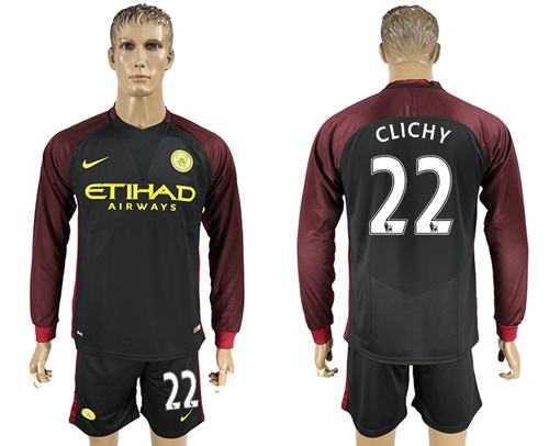 Manchester City #22 Clichy Away Long Sleeves Soccer Club Jersey
