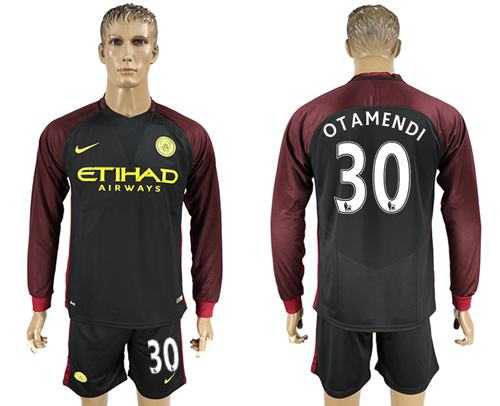 Manchester City #30 Otamendi Away Long Sleeves Soccer Club Jersey