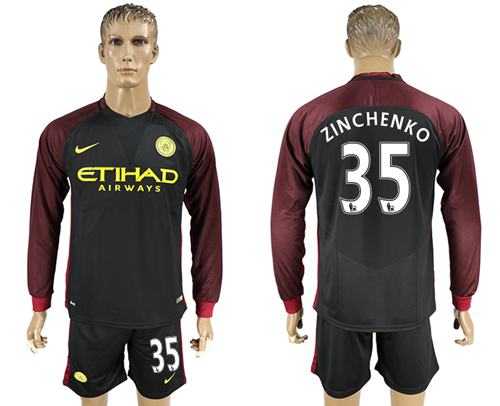 Manchester City #35 Zinchenko Away Long Sleeves Soccer Club Jersey