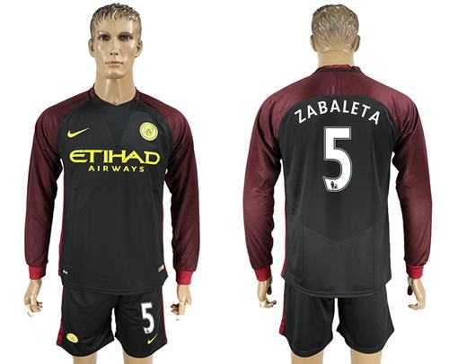 Manchester City #5 Zabaleta Away Long Sleeves Soccer Club Jersey