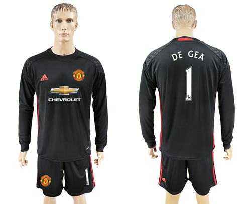 Manchester United #1 De Gea Black Goalkeeper Long Sleeves Soccer Club Jersey