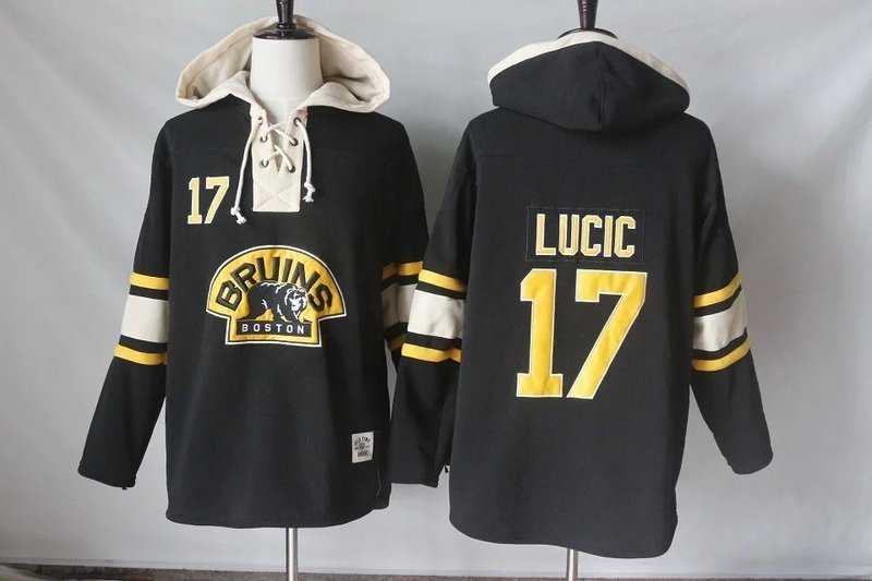 Men's Boston Bruins #17 Milan Lucic Black Sawyer Hooded Sweatshirt Stitched NHL Jersey