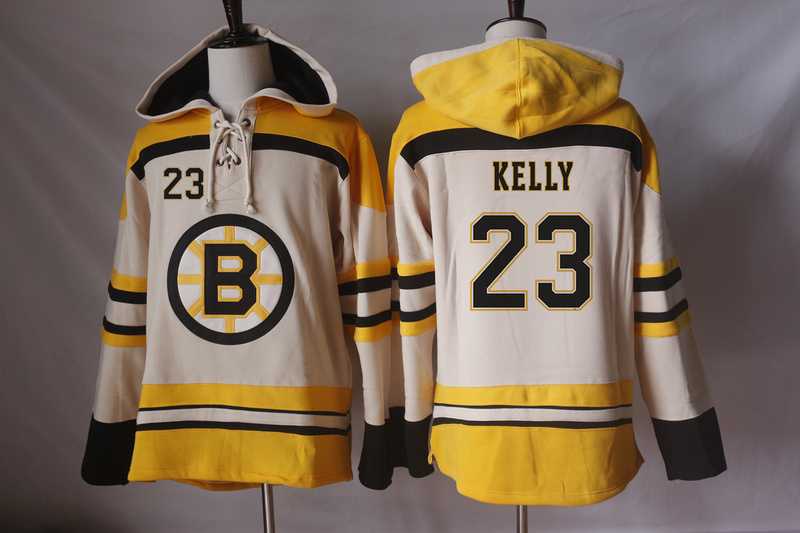 Men's Boston Bruins #23 Chris Kelly Cream Sawyer Hooded Sweatshirt Stitched NHL Jersey