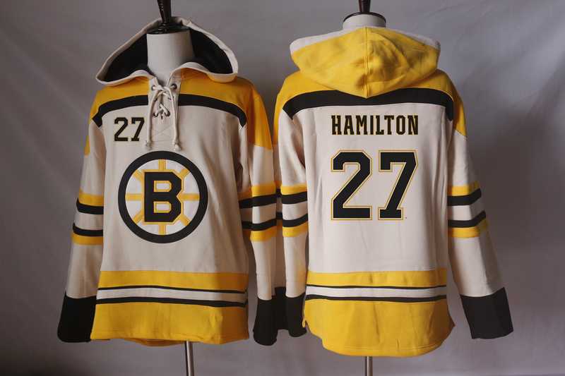 Men's Boston Bruins #27 Dougie Hamilton Cream Sawyer Hooded Sweatshirt Stitched NHL Jersey