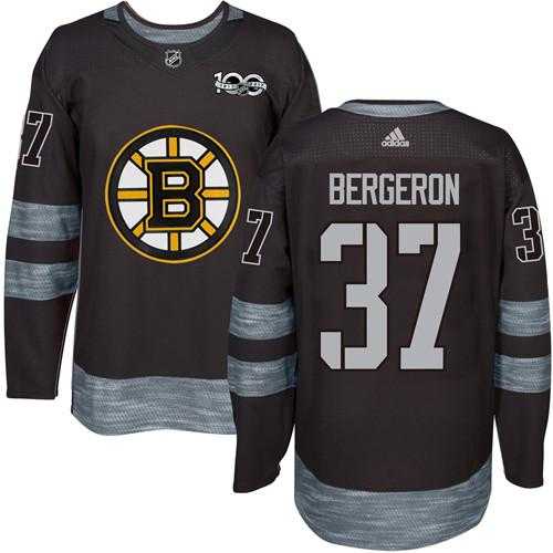 Men's Boston Bruins #37 Patrice Bergeron Black 1917-2017 100th Anniversary Stitched NHL Jersey