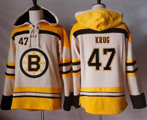 Men's Boston Bruins #47 Torey Krug Cream Sawyer Hooded Sweatshirt Stitched NHL Jersey