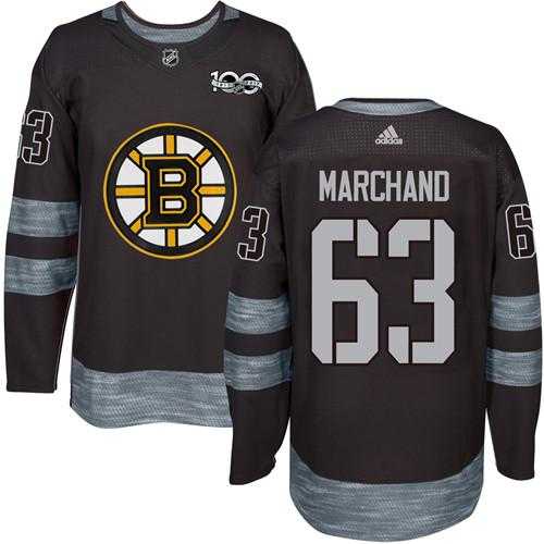 Men's Boston Bruins #63 Brad Marchand Black 1917-2017 100th Anniversary Stitched NHL Jersey