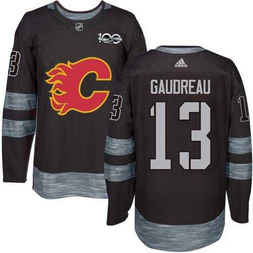 Men's Calgary Flames #13 Johnny Gaudreau Black 1917-2017 100th Anniversary Stitched NHL Jersey