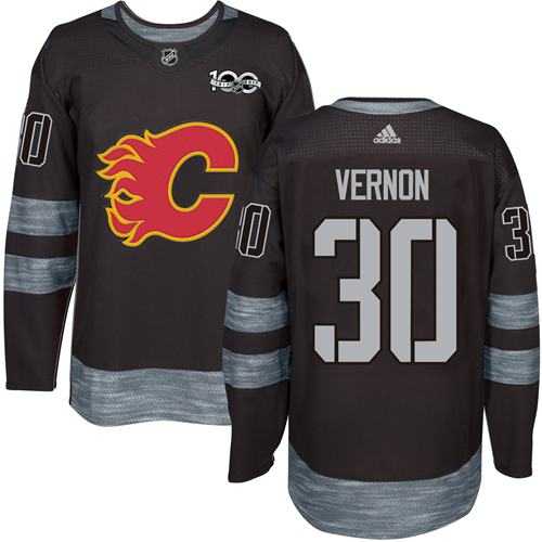 Men's Calgary Flames #30 Mike Vernon Black 1917-2017 100th Anniversary Stitched NHL Jersey