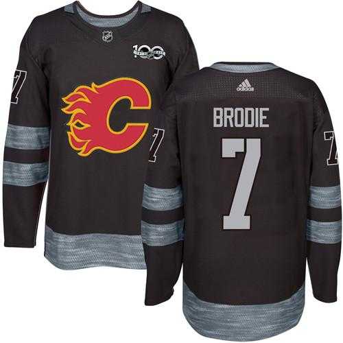 Men's Calgary Flames #7 TJ Brodie Black 1917-2017 100th Anniversary Stitched NHL Jersey