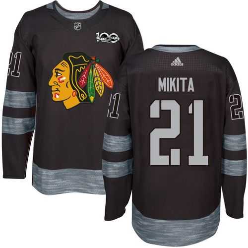 Men's Chicago Blackhawks #21 Stan Mikita Black 1917-2017 100th Anniversary Stitched NHL Jersey