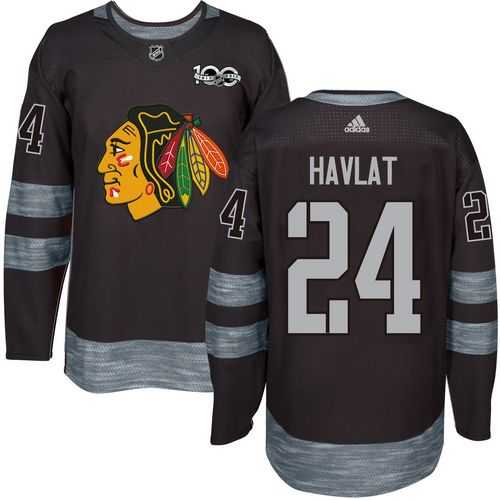 Men's Chicago Blackhawks #24 Martin Havlat Black 1917-2017 100th Anniversary Stitched NHL Jersey