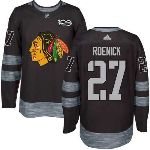 Men's Chicago Blackhawks #27 Jeremy Roenick Black 1917-2017 100th Anniversary Stitched NHL Jersey