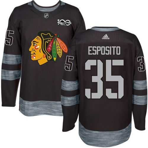 Men's Chicago Blackhawks #35 Tony Esposito Black 1917-2017 100th Anniversary Stitched NHL Jersey