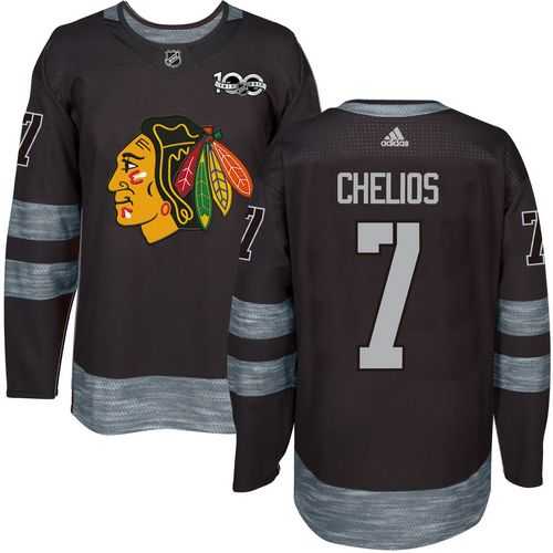 Men's Chicago Blackhawks #7 Chris Chelios Black 1917-2017 100th Anniversary Stitched NHL Jersey