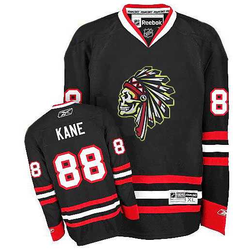 Men's Chicago Blackhawks #88 Patrick Kane Reebok Premier Black Skull Ice Hockey Jersey