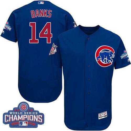 Men's Chicago Cubs #14 Ernie Banks Blue Flexbase Authentic Collection 2016 World Series Champions Stitched Baseball Jersey