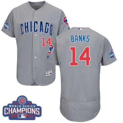 Men's Chicago Cubs #14 Ernie Banks Grey Flexbase Authentic Collection Road 2016 World Series Champions Stitched Baseball Jersey