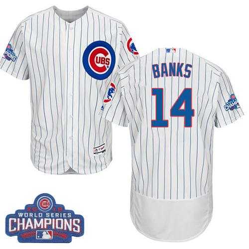 Men's Chicago Cubs #14 Ernie Banks White Flexbase Authentic Collection 2016 World Series Champions Stitched Baseball Jersey