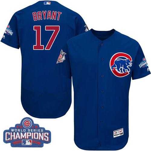 Men's Chicago Cubs #17 Kris Bryant Blue Flexbase Authentic Collection 2016 World Series Champions Stitched Baseball Jersey
