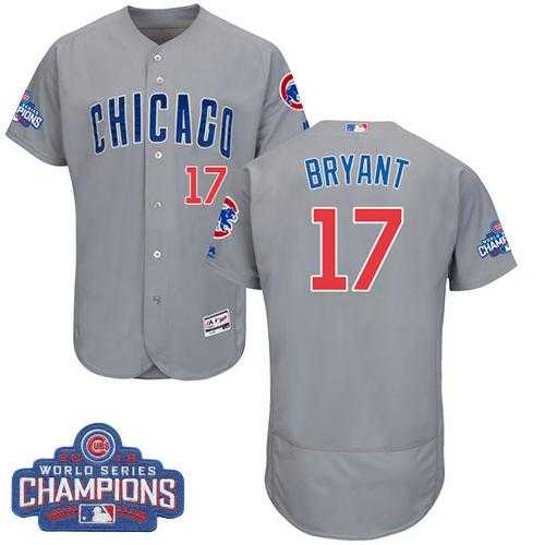 Men's Chicago Cubs #17 Kris Bryant Grey Flexbase Authentic Collection Road 2016 World Series Champions Stitched Baseball Jersey