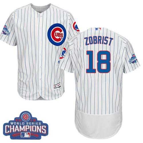 Men's Chicago Cubs #18 Ben Zobrist White Flexbase Authentic Collection 2016 World Series Champions Stitched Baseball Jersey
