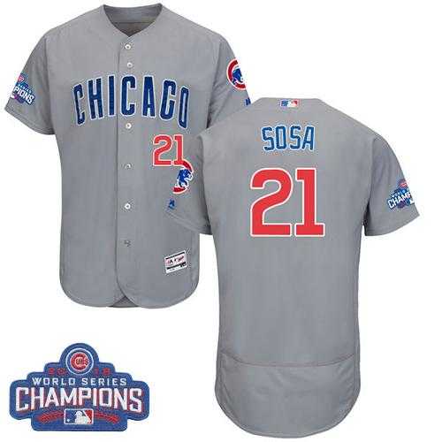 Men's Chicago Cubs #21 Sammy Sosa Grey Flexbase Authentic Collection Road 2016 World Series Champions Stitched Baseball Jersey