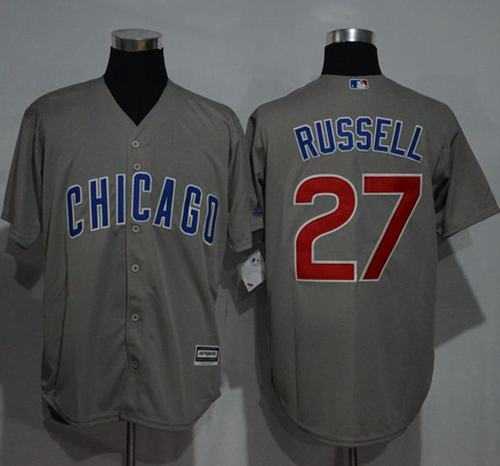 Men's Chicago Cubs #27 Addison Russell Grey New Cool Base Stitched Baseball Jersey